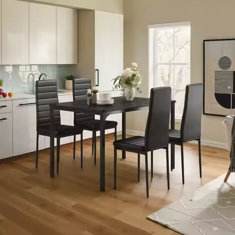 Folding Dining Table Set for 4, Dinner Table with 4 Leather Chairs and Shelves, Space Saving Foldable Dining Table https://tinyurl.com/268fsf4b