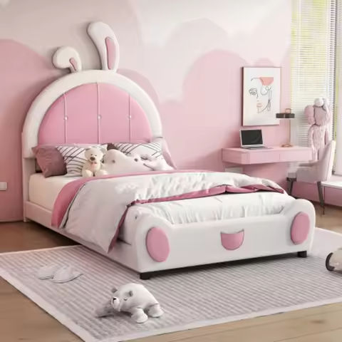 HONEY JOY Twin Bed Frames for Kids, Toddler Wooden Twin Bed Platform with Headboard & Slat Base, No Box Spring Needed, Children https://tinyurl.com/24d983ms