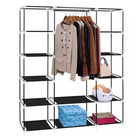 Free Standing Wood Closet Clothes Rack,Heavy Duty Grament Rack with Shelves,Hanging Racks for Clothes Clothing Rack https://tinyurl.com/2yzqe52l