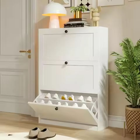 Shoe Cabinet for Entryway Slim,Shoe Storage Cabinet with 2 Flip Drawers,Narrow Shoe Rack Cabinet,Freestanding Shoe Cabinet https://tinyurl.com/233tbc8l
