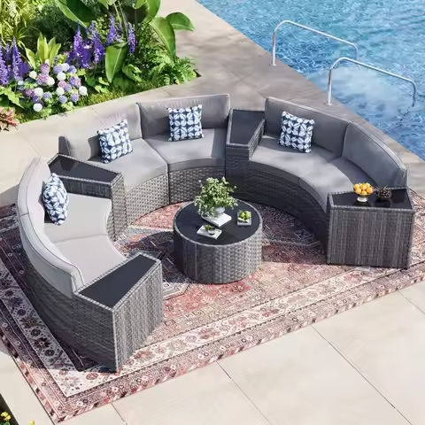 Patio Furniture Set, Unique Half-Moon Semicircle Patio Conversation Sets with Round Coffee Table & Two Side Table, All Weather https://tinyurl.com/26frzunw
