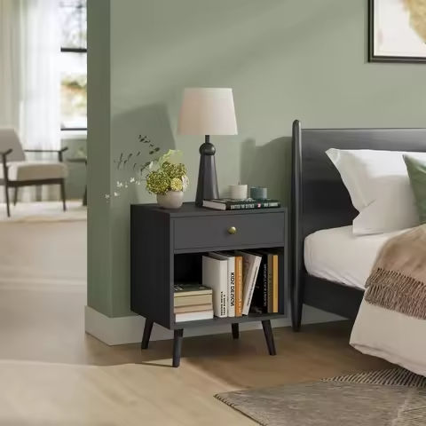 Rattan Nightstand with Charging Station, Rustic Bedside Table with 2 Drawers, Natural Nightstand for Bedroom https://tinyurl.com/27q8mwny