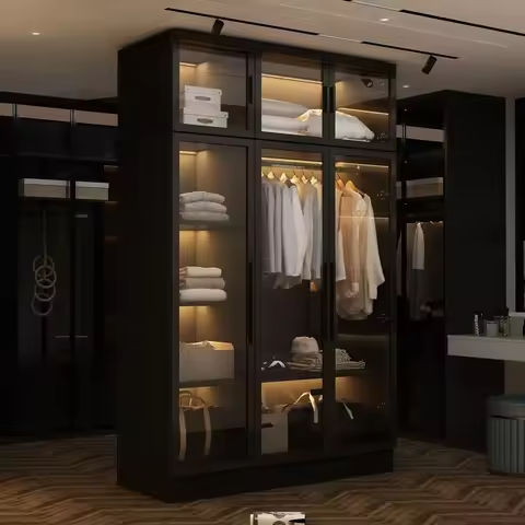 Portable Closet Clothes Storage Box Simple Wardrobe for Hanging Clothes Multiple Shelves and 3 booms18 Side Pockets https://tinyurl.com/24zaynr4