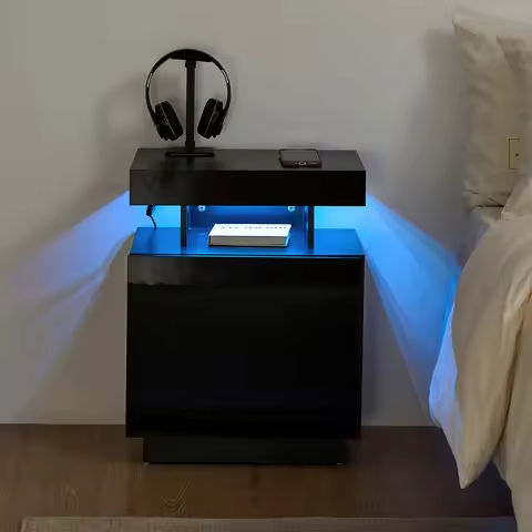 24″ Fluted Nightstand with Charging Station, Wooden End Table with 2 Drawers Storage, Curved Profile Design, Modern Bedside Cabi https://tinyurl.com/24z4r9wp