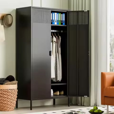 Closet Wardrobe Portable Closet for Bedroom Clothes Rail with Non-Woven Fabric Cover Clothes Storage Organizer  12 Compartments https://tinyurl.com/2894erh8