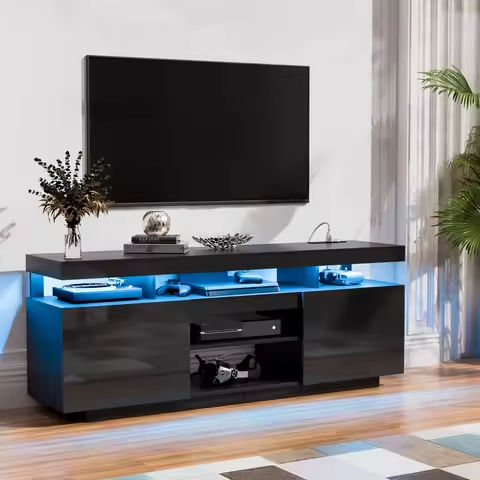 Modern TV Stand for Living Room,Large TV Table with Fluted Door Cabinets and Open Shelves,Entertainment Center https://tinyurl.com/2d36vppg