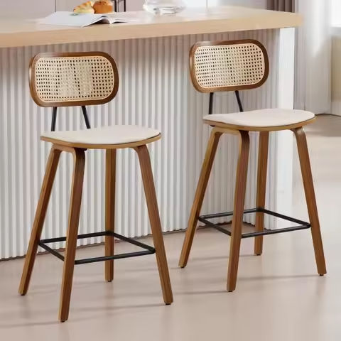 30″ Bar Stools , Upholstered Bar Height Bar Chairs with Back & Rubber Wood Legs, Antique Nailhead Trim https://tinyurl.com/29ra76o4