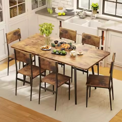 Dining Table and Chairs Set 6, 7 Pieces Kitchen Table Set with High Back Faux Leather Chair for Dining Room Kitchen Rectangular https://tinyurl.com/22pf6jyj