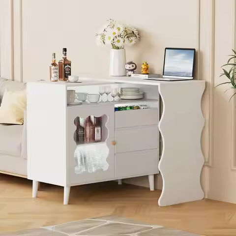 Bar Cabinet, L-Shaped Home Bar Table with Stemware Racks, 4-Tier Corner Bar Unit Liquor Wine Table Reception Desk https://tinyurl.com/2yjmyukq