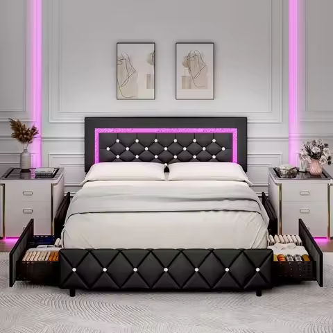 Queen Size Bed Frame Velvet Upholstered Platform Bed 51.6″ Tall Wingback Headboard Deep Button Tufted, No Box Spring Needed https://tinyurl.com/27mkq5lz