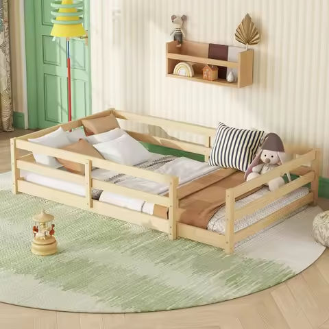 Toddler Beds with Safety Rails Frame for Kids Adult Children Bedroom Dorm White https://tinyurl.com/27eonypp