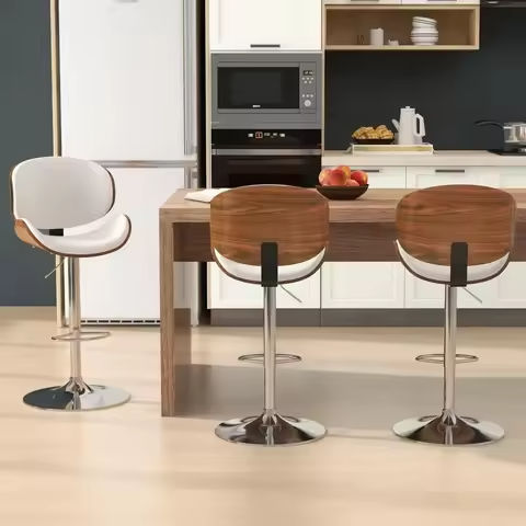Adjustable swivel bar stool with back and arms, modern PU leather, airlift counter height chair for kitchen, dining, pub, cafe. https://tinyurl.com/2yhveewa