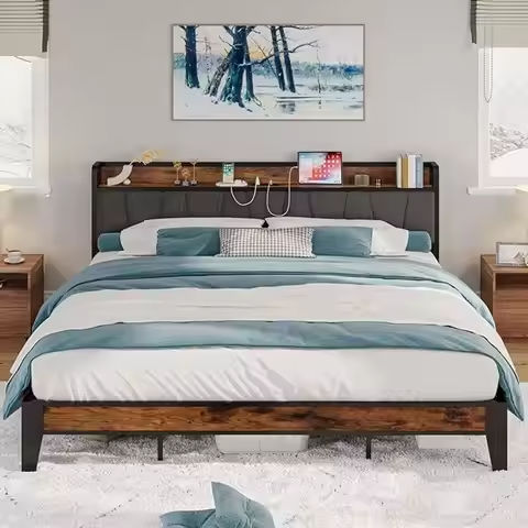 Vabches Queen Size Bed Frame with Headboard&4 Dustproof Storage Drawer Upholstered Platform Bed Frame with Power Strip&LED Light https://tinyurl.com/25kwbcqd