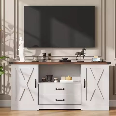 Modern TV Stand for TVs up to 60’’, Entertainment Center w/1 Drawer & 2 Storage Cabinets, Large Media Console Cabinet https://tinyurl.com/29jhmd8v