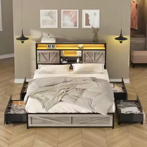 King Size Bed Frame with 58″ Tall Headboard, Velvet Upholstered Platform Bed with Wingback Headboard and Plating Trim https://tinyurl.com/26mpzlut