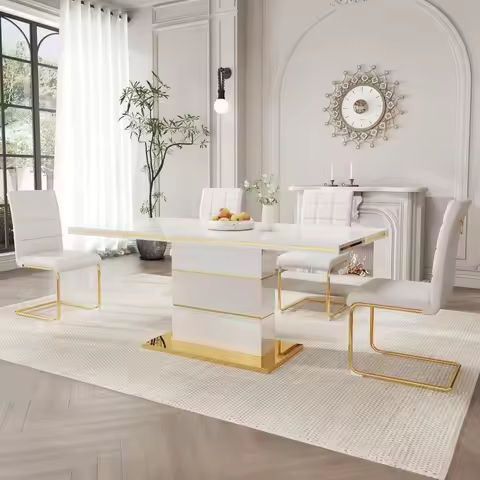 6 Piece Dining Table Set, Wood Kitchen Table Set with Half Round Base, 4 Upholstered Chairs and Bench for Kitchen, Dining Room https://tinyurl.com/27tw2q8f