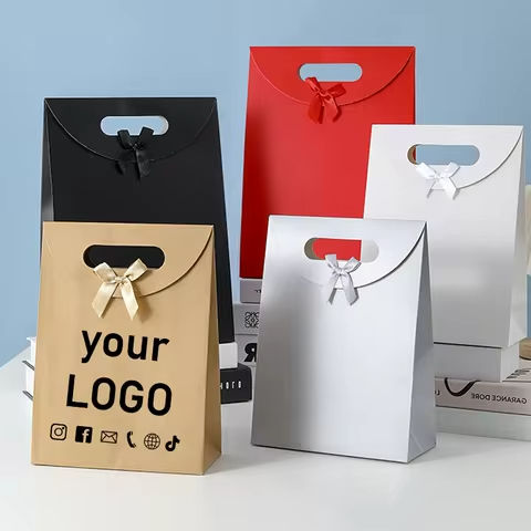 50pcs Paper Bag Tote Bag Wedding Party Gift Packaging Bag Bow Store Gift Packaging Bag Custom Printing Logo https://tinyurl.com/24z5g8s8