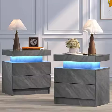 Nightstand Set of 2 with Charger Station u2014 USB Ports & Outlet, Bed Side Table with LED Lights, End Table with Fabric Drawer https://tinyurl.com/24psyuwv
