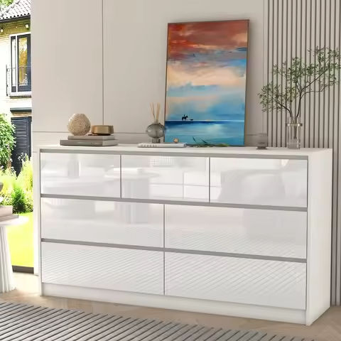 Farmhouse 6 Drawer Dresser for Bedroom,with Large Drawers & Bar Handles, 55 Inch Wide Modern White Dresser TV Stand https://tinyurl.com/22bwfw5m