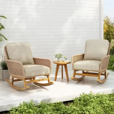 Boho Patio Rocking Chairs Set of 2 with Coffee Table,3 Piece Outdoor Patio Furniture Set,Modern Rope Chair and Table for Balcony https://tinyurl.com/22mhsjdz