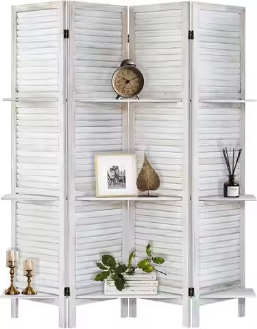 Rattan Room Divider with Built-in Bookshelf | Foldable Privacy Screen & Portable Partition for Home Office, Bedroom, https://tinyurl.com/24gfyb26