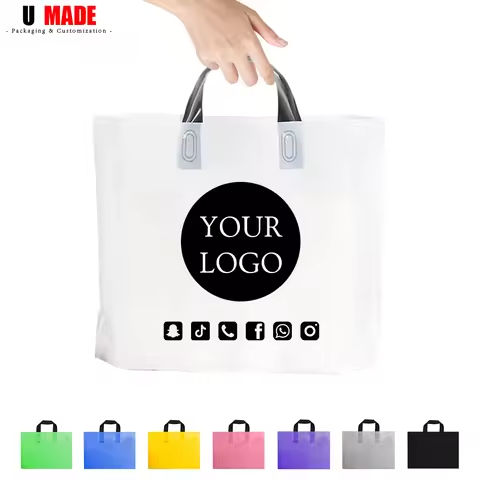 20/50pcs Custom Plastic Shopping Bags with Logo Personalized Gift Bag with Handles for Small Business Boutique Retail Party https://tinyurl.com/25lwrbj4