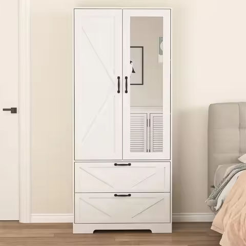 3-Door Rttan Wardrobe Armoire Closet, Bedroom Cabinet Armoire with 3 Rattan Doors, 3 Drawers, Hanging Bar & 6 Shelves, Light Br https://tinyurl.com/22f4b3os