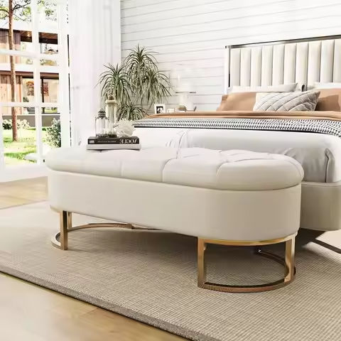 Modern Storage Ottoman Bedroom Bench, End of Bed Bench with Gold Metal Legs, Upholstered Footrest Stool for Living, Dining Room https://tinyurl.com/28pyc36w