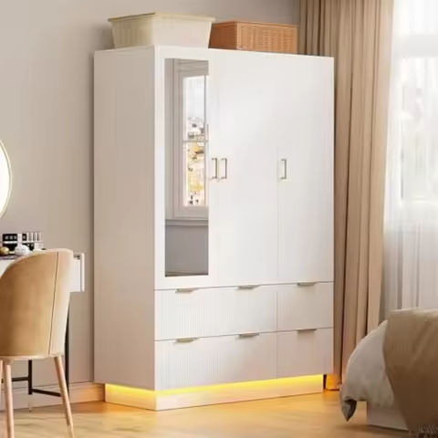 Closets System, Closet Organizer with 3 Wooden Drawers, Closet Organizer System, Walk-in Closets Wardrobe Clothes Rack https://tinyurl.com/2c9vljfc