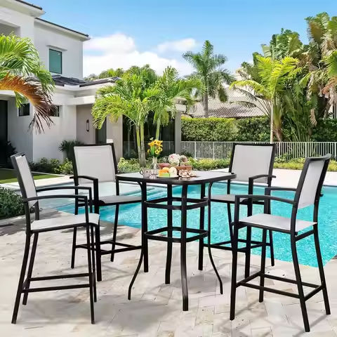 5 Piece Patio Conversation Set Outdoor Furniture Set, Brown Wicker Lounge Chair with Ottoman Footrest, W/Coffee Table & Cushion https://tinyurl.com/27gvepj7