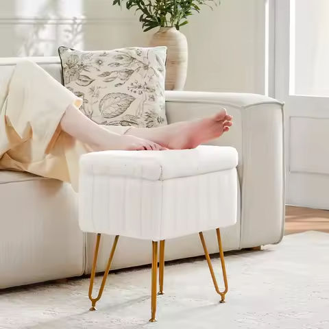 Modern Round Ottoman with Soft Padded Seat, Storage Vanity Chairs for Makeup, Upholstered Footrest Stool Ottoman Foot Stool for https://tinyurl.com/29chpd65