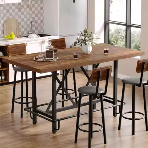 4 Piece Bar Table Set with Power Outlet,Industrial Breakfast Table with 3 Padded Stools Solid Wood Counter Height Dining Table https://tinyurl.com/29ucnuzt