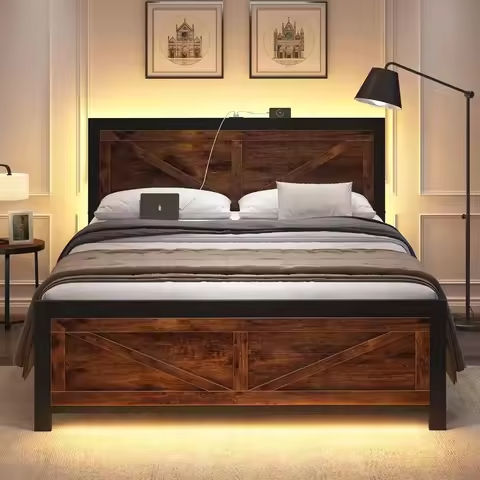 LED Bed Frame Queen Size with 2 Hidden Storage Drawers & Bookcase, PU Leather Headboard, Upholstered Platform Bed with Charging https://tinyurl.com/25rzbj25