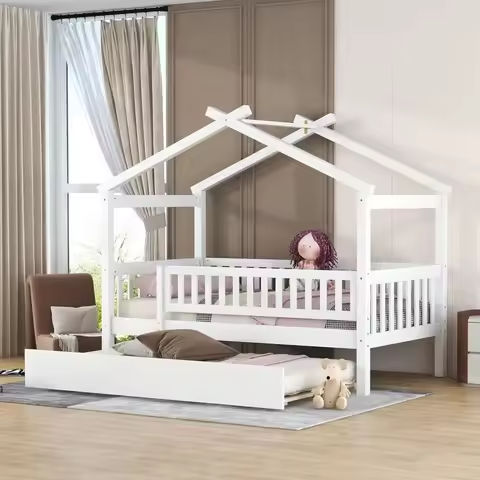 Twin Size Floor bed, integral construction with super high security barrier, door, children’s floor bed frame, Montessori https://tinyurl.com/2b3h49ud