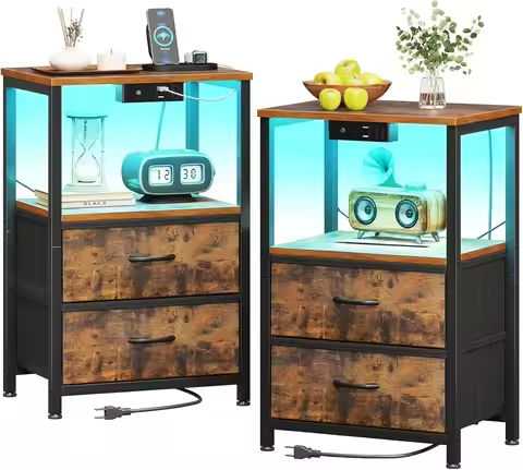 Small Fluted Nightstand Set of 2, Wood 2 Drawer Narrow Nightstand, Slim Side Table, Modern Boho End Bedside Table https://tinyurl.com/2577lz6n