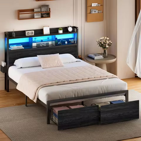 14 Inch High Full-size bed frame – Large heavy-duty metal platform beds frames w/storage space at the bottom, Full bed frame https://tinyurl.com/26n9qwcb