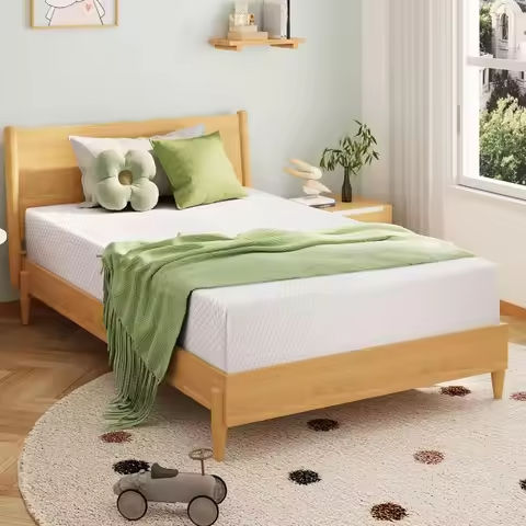 Twin Bed Frames for Kids, Wood Upholstered Twin Bed Platform with Slat Support, Padded Headboard&Footboard, No Box Spring Needed https://tinyurl.com/2c8gl9g5