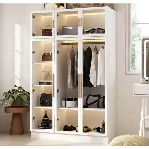 Wardrobe Closet with All Mirror,Wooden Armoire with & Hanging Rod,Clothes Storage Cabinet Organizer for Bedroom Apartment https://tinyurl.com/24g22j39