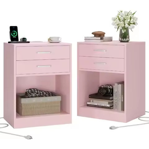 Small Fluted Nightstand Set of 2, Wood 2 Drawer Narrow Nightstand, Slim Side Table, Modern Boho End Bedside Table https://tinyurl.com/27hexk7m