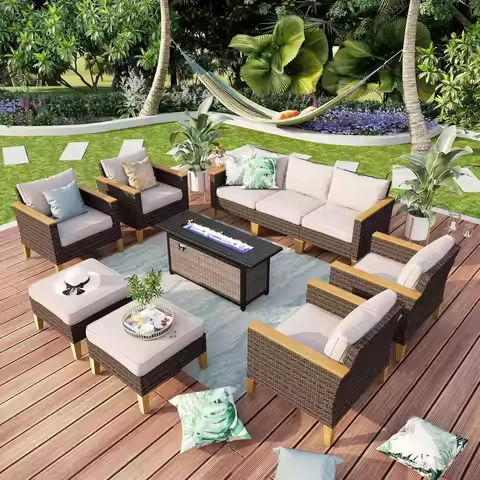7-Piece Outdoor Dining Set, 6 Swivel Rattan Chairs with Thick Cushions & Rectangular Dining Table with Umbrella Hole, Patio Fur https://tinyurl.com/23zf94rb