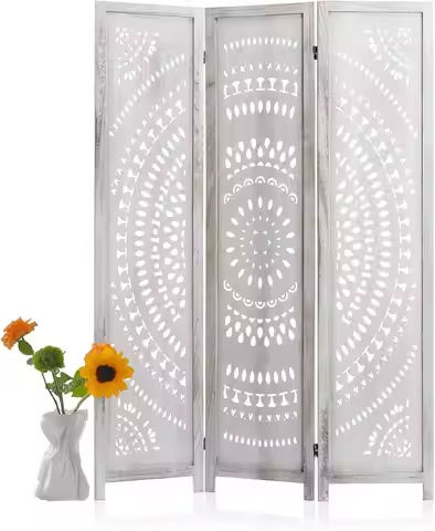 Folding Room Divider, Wood Carved Privacy Screens, Free Assembled Freestanding Partition for Home Office estaurant Bedroom https://tinyurl.com/22aygl32