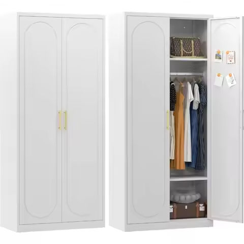 Armoire Wardrobe Closet with 4 Doors and Mirror, 75.6″H Armoire Wardrobe Cabinet with High Storage Capacity Freestanding Armoire https://tinyurl.com/2yprlyln