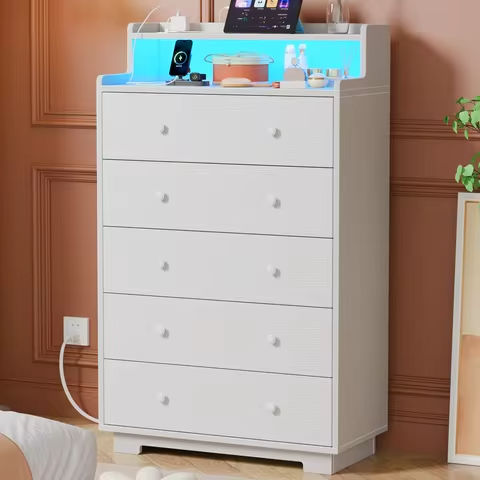 Dresser for Bedroom, 9 Drawers Dresser with LED Lights & Charging Station-Black https://tinyurl.com/28enbqen