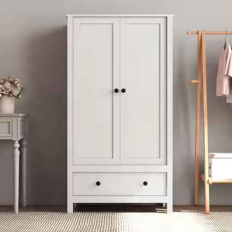 2 Door Wardrobe Closet, Wood Armoire with 2 Shelves and Hanging Rod, Freestanding Tall Storage Cabinet, Bedroom and Guest Room A https://tinyurl.com/224q86zn