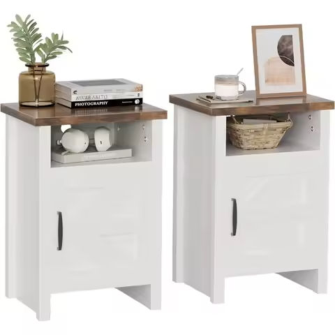 Nightstand with Drawer and Open Compartment, Particleboard and Solid Wood Legs https://tinyurl.com/2yt4clh3