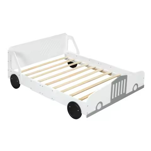 Bunk Bed with Slide,Twin Over Twin Low Bunk Bed with Fence and Ladder for  Kids Teens White https://tinyurl.com/2czcya8q
