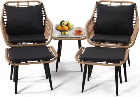 4 Pieces Patio Furniture Set, Outdoor Conversation Sets for Patio, Lawn, Garden, Poolside with A Glass Coffee Table, Black https://tinyurl.com/233ycvv6