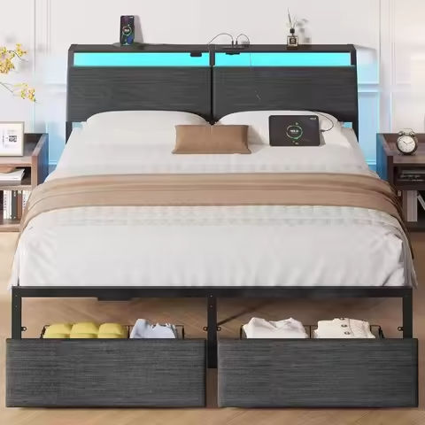 King Bed Frame Upholstered Platform Bed Frame with 52.8” Tall Sleigh Headboard, Button Tufted, No Box Spring Needed. https://tinyurl.com/24gxqpe2