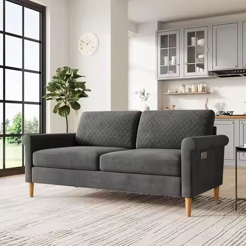 Sectional Sofa Couch, Modern 4-Seaters Living Room Furniture Sets with Chaise Lounge, Ottoman & 2 Pillows | L Shape Couch https://tinyurl.com/2dfjj6c3