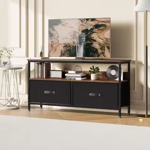 TV Stand with Drawers for TVs up 60 Inches TV – Entertainment Center and Industrial TV Console Table with Open Storage Shelves f https://tinyurl.com/27dxv5cj